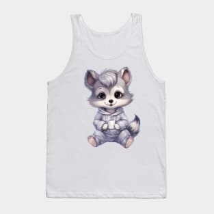 Gray Wolf Wearing Pajamas Tank Top